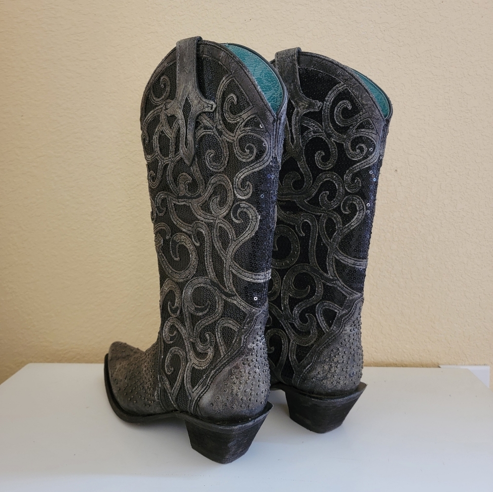 Durango Corral Black Leather Embroidered Western Boots size 6.5 - Picture 4 of 10